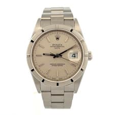 Rolex Oyster Perpetual Date 15210 34mm Silver Dial Engine Turned Steel 2002