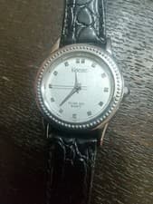 Klaeuse Silver 925 Sterling Silver Lady Watch Diamonds Black Leather Used From J