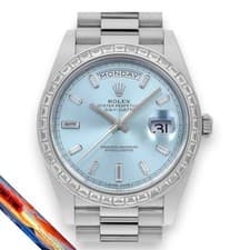 Rolex DayDate 40 Diamond Bezel Baguette Diamonds Ice Blue 228396TBR