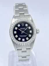 Rolex Oyster Perpetual 76080 24mm Black Diamond Dial Diamond Bezel Box