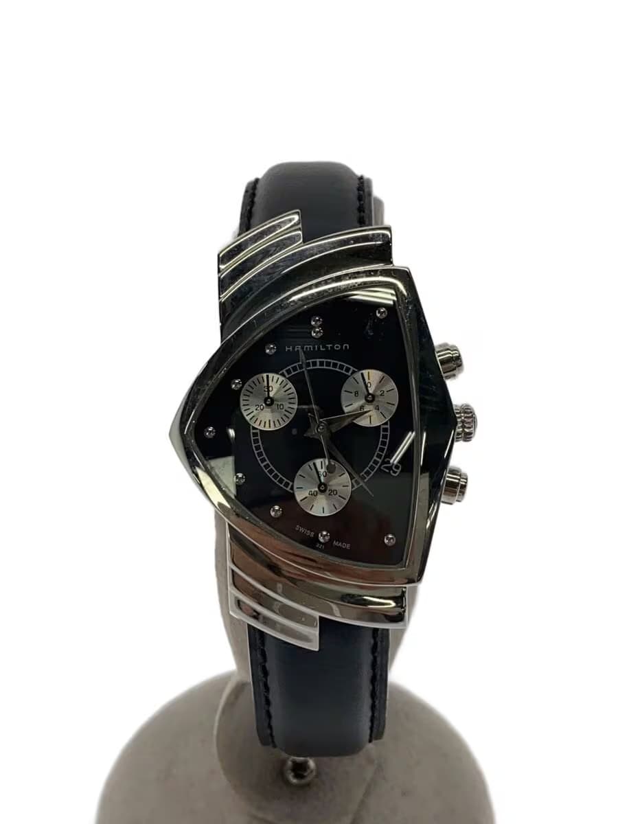 HAMILTON Ventura Chronograph Quartz Watch Analog Leather BLK BLK h244121