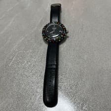 Balloon Watch Black Leather Analog Watch with Colorful Stones Date From Japan