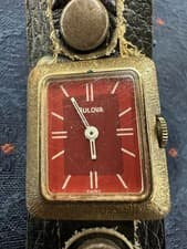 Bulova Gold Elctroplate Bezel Red Dial Vintage Antique Swiss Movement Timepiece