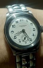 CALMY Hand Winding Timepiece Vintage Enamel Dial Blue Hands Stainless Steel