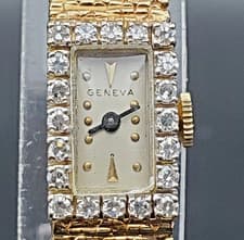 Women's Geneva 14k Solid Yellow Gold & Diamond Bezel, 17J Wrist Watch.