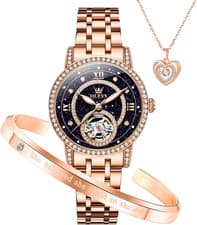 Automatic Womens Watches Mechanical Diamond Skeleton Luxury Dress Stainless Stee