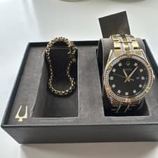 Bulova Men's Quartz Calendar Gemmed Gold Watch 43 MM & Bracelet 98K115