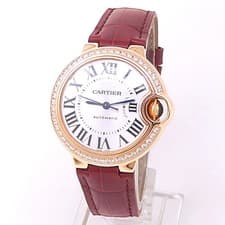 Cartier Ballon Bleu 18k Rose Gold Red Leather Auto Silver Ladies Watch WJBB0033
