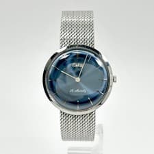 ESKA St Moritz 10-128 Manual Wind Watch Blue Dial Silver Case Mens 35mm Working