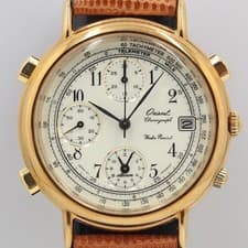 Dead  level Orient HFA940 70 chronograph date silver dial QZ men s wristwatch OG