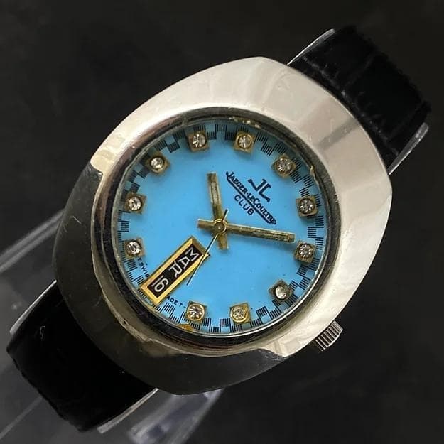 Jaeger LeCoultre Club Automatic Day Date Blue Dial Vintage Swiss Watch