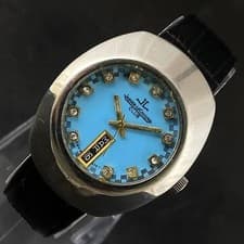 Jaeger LeCoultre Club Automatic Day Date Blue Dial Vintage Swiss Watch