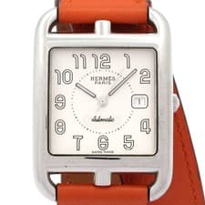 HERMES Cape Cod Double Tour CC1.710 Silver Orange Unisex Wrist Watch