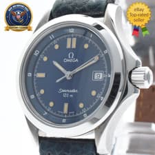 [NEAR MINT] OMEGA Seamaster Cal.1424 596.1501 Blue Dial 28mm Quartz Womens Watch