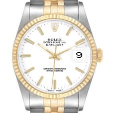 Rolex Datejust 36 Steel Yellow Gold White Dial Mens Watch 16233