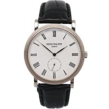 Patek Philippe Calatrava 36mm 18k White Gold Roman Enamel Dial Watch 5116g-001