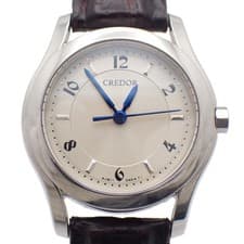 SEIKO Credor Signo Ladies Watch Siler Dial Genuine Leather Belt GSAS041 /