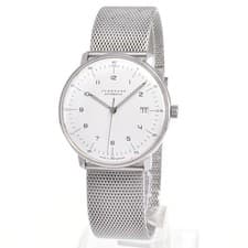 Junghans Max Bill Automatic Watch SS Silver Bracelet White Dial Date Men's