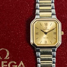 *NEAR MINT w/Case* Vintage 1984 OMEGA De Ville Cal.1450 Qz Gold Roman 20mm Women