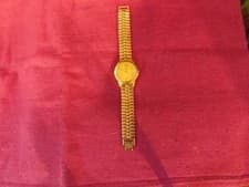 BALLY Gold & Silver Dial Quartz Watch 3.2cm Red Band Used Collectible