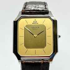 SEIKO CREDOR 9300-5340 Quartz Gold Dial Slim Men's Watch New Battery Working JP