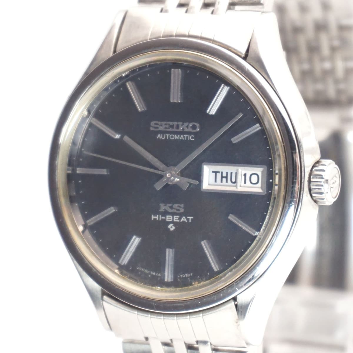 King Seiko 5626-7120 Hi-Beat Black Dial 1971 One-Piece Case