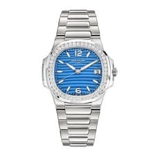 Patek Philippe Nautilus Watch 32MM Blue Mixed Markers Dial Diamond & White Gold
