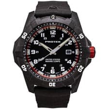 ProTek Men's Watch USMC Series Quartz Black and Red Dial Rubber Strap Dive 1012