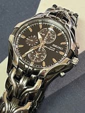 Seiko Excelsior Series Solar Chronograph Black Dial Silver Band Used Watch