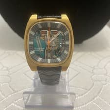 Bulova Accutron Spaceview T 770 Gold ALL ORIGINAL 1970 Vintage Watch Brown Strap