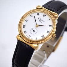 Christian Dior 3015 Quartz White Roman Dial Small Second 27mm Watch New Strap