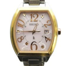 【Watch】SEIKO 1B22-0BB0 LUKIA Solar Watch Pink Dial Calendar Date Silver/Gold