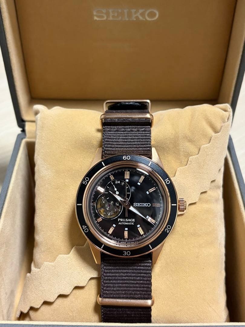 Seiko Presage SARY192 Style60's Mechanical Open Heart Pink Gold Black