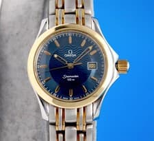 Ladies Omega Seamaster 18K Gold & SS Watch - Blue Dial - 28MM Version - 2371.81