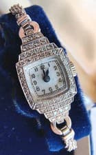 Vintage Ladies Platinum Pave Diamond Cocktail Watch Jos Boillat Fils Swiss Runs