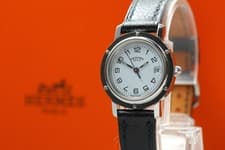 [Exc+5 Box] Hermes Clipper CL4.210 24mm "F" Silver Black Woman's Quartz Watch