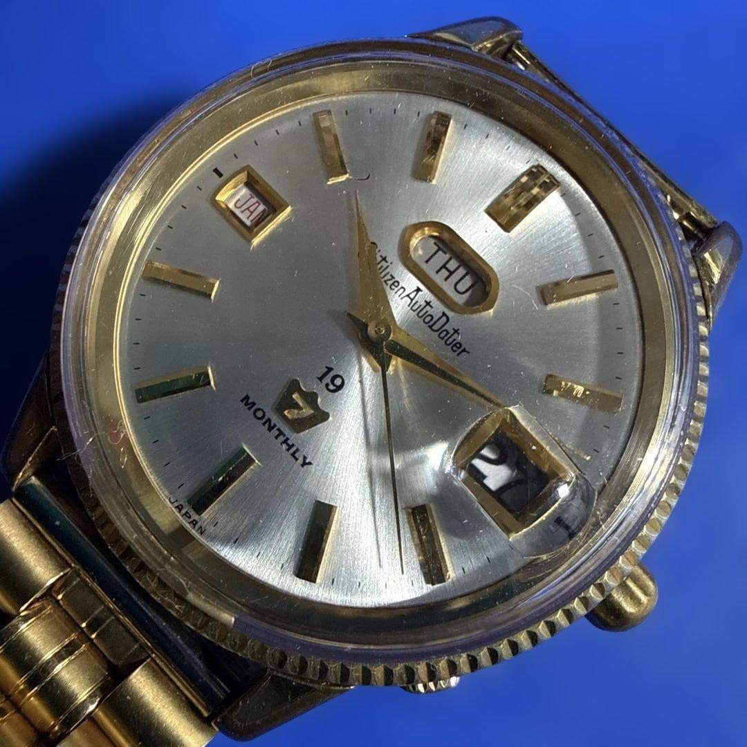 Used Rare Triple Calendar Citizen Auto Data 7 Monthly Automatic Winding