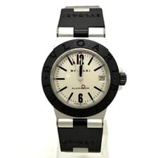 Bvlgari Aluminium AL32TA Quartz Date Black Rubber Watch Men's 32mm