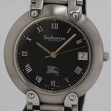 Used Good working Burberry's 11000G 18236 QZ Black Dial Date Men's Watch