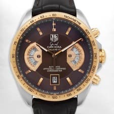 TAG Heuer Grand Carrera 43mm Auto CAV515C Chocolate Dial 18K RG Bezel Black Band