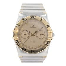 Omega Constellation Day-Date Gold Dial Quartz 18k Yellow Gold Men's Wristwatch