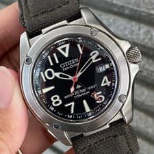 RARE CITIZEN Eco Drive Promaster GMT Titanium Date Black Dial Nylon Men Watch