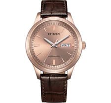 Citizen Rose Gold Tone Stainless Steel Leather Strap Men's Watch NY4062-04X