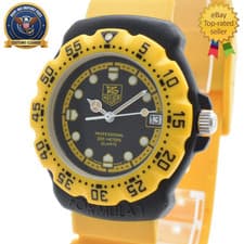 Vintage [ NEAR MINT ] TAG Heuer 380.513/1 Black & Yellow Date Quartz Men's Watch