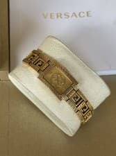 1990s Gianni Versace Medusa Quartz Gold Plated Greca Bracelet Boxed Vintage uni