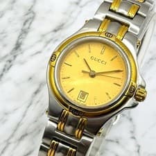 [Exc+5] GUCCI 9040L two-tone date ladies' quartz wristwatch. Vintage From Japan