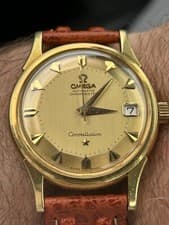 Vintage Omega Constellation Pie Pan, 18K Solid Gold 34mm Watch-Mint