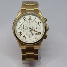 BULOVA QUARTZ WHITE DIAL STAINLESS STEEL GOLD BRACELET MEN'S WATCH MB5-297
