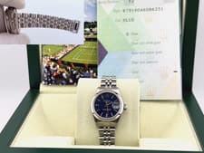 Rolex Ladies Datejust 79160 26mm Blue Dial Jubilee Stainless Steel Box Papers