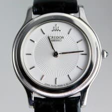 SEIKO CREDOR 5A70-2010 Silver Dial Radiant Finish Coin Bezel Style Slim Quartz